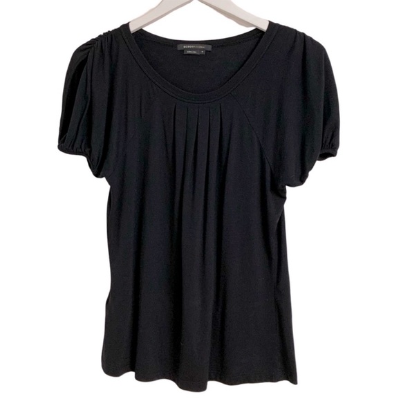 BCBGMaxAzria Black Fine Gauge Sweater Short Sleeve Slit Detail Top Size Medium - Picture 1 of 8